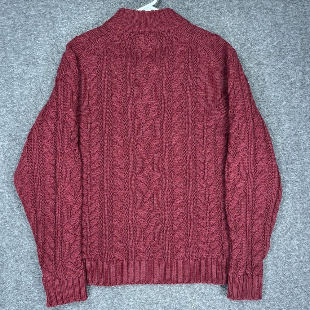 Alan Paine Henley Sweater Mens XL Red Cable Knit English Explorer Elbow Patches - Picture 9 of 11